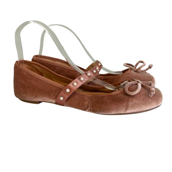Jessica Simpson Lomanna Velvet Ballet Flat Shoes 9 Pink Bow Slip On Square Toe - Picture 1 of 15